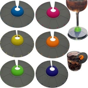 UFO wine glass charms set of 6 colorful alien ship designs on wine glasses